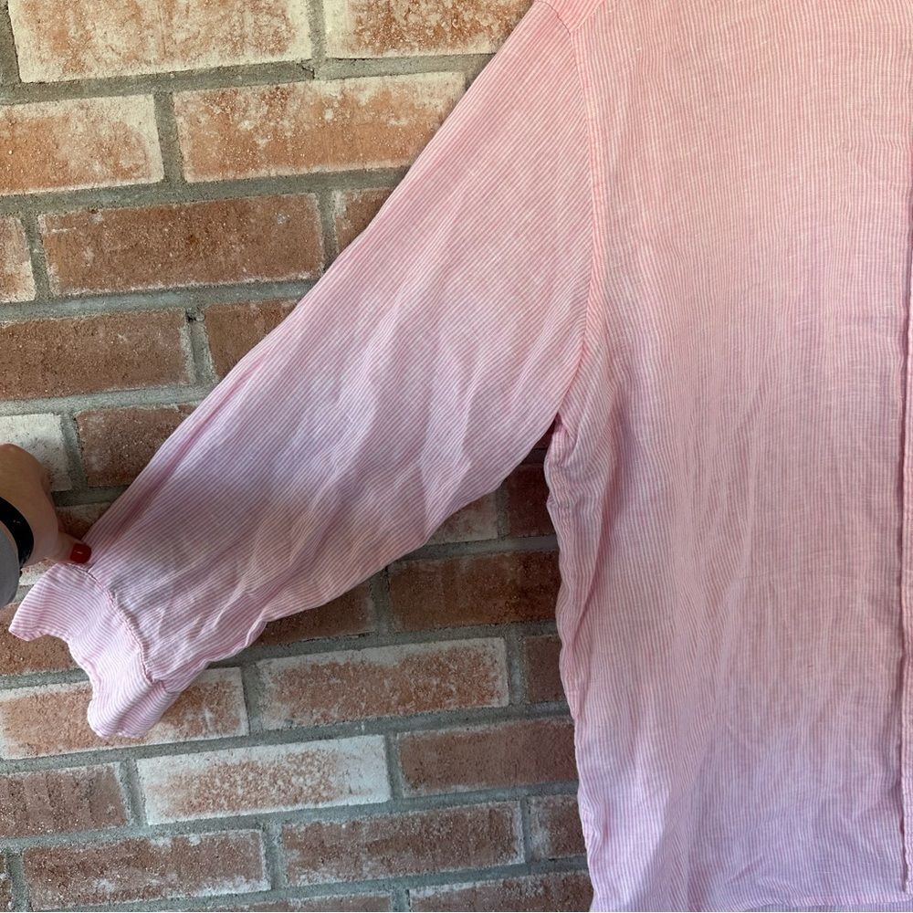 Vineyard Vines 100% Linen Button Down Shirt Oversized Men’s XL Pink White Stripe - Picture 4 of 8